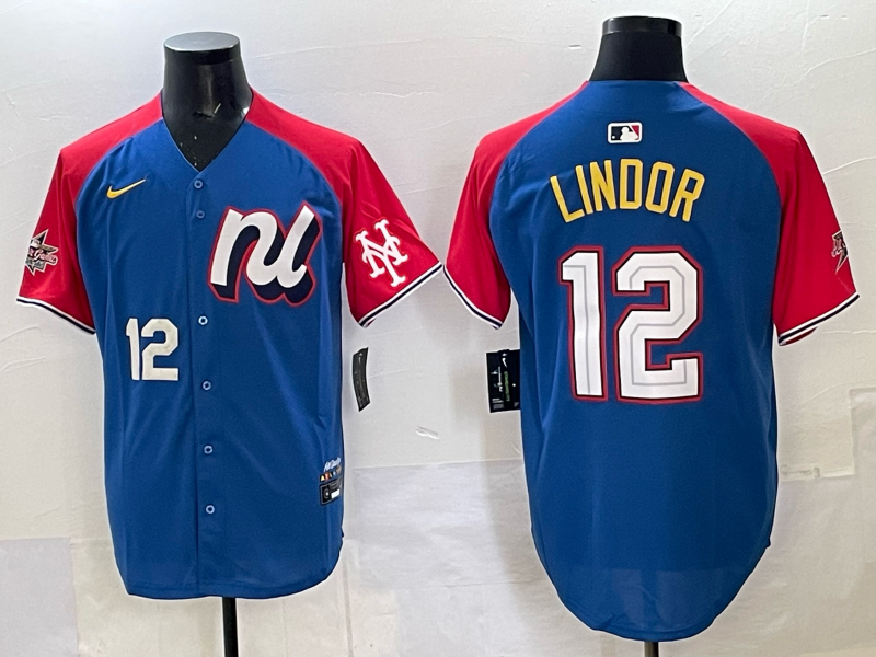 Men New York Mets #12 Lindor Blue white All star 2025 Nike MLB Jersey 004